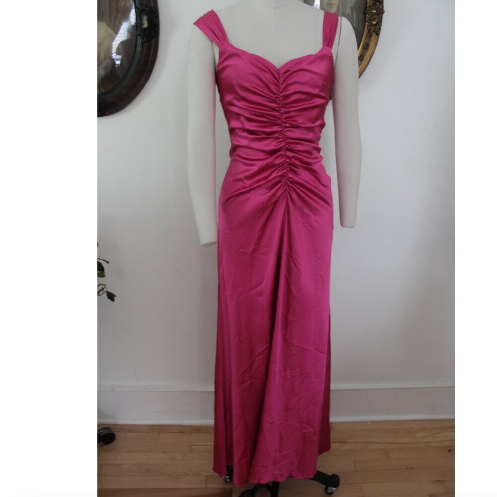 1990's does 1930's Jessica McClintock For Gunne Sax Magenta Satin Ruched Gown